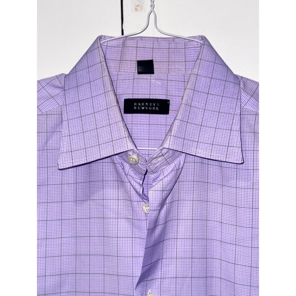 Barneys New York Dress Shirt Mens L Purple Check Long Sleeve Button Up